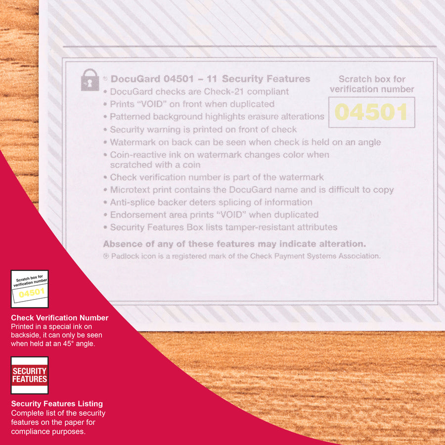 DocuGard Security Business Checks - Letter - 8 1/2" x 11" - 24 lb Basis Weight - Smooth - Erasure Protection, Watermarke