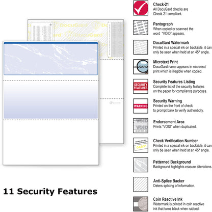 DocuGard Security Business Checks - Letter - 8 1/2" x 11" - 24 lb Basis Weight - Smooth - Erasure Protection, Watermarke