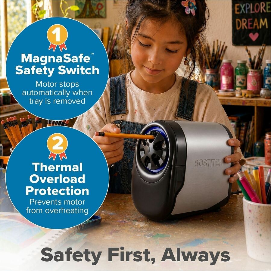 Bostitch QuietSharp Glow Antimicrobial Classroom Electric Pencil Sharpener - Desktop - 9" Height x 6.1" Width - Metal - 