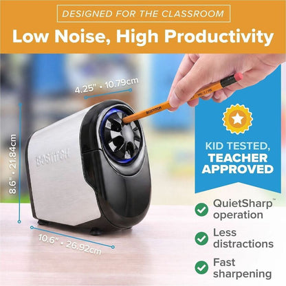 Bostitch QuietSharp Glow Antimicrobial Classroom Electric Pencil Sharpener - Desktop - 9" Height x 6.1" Width - Metal - 