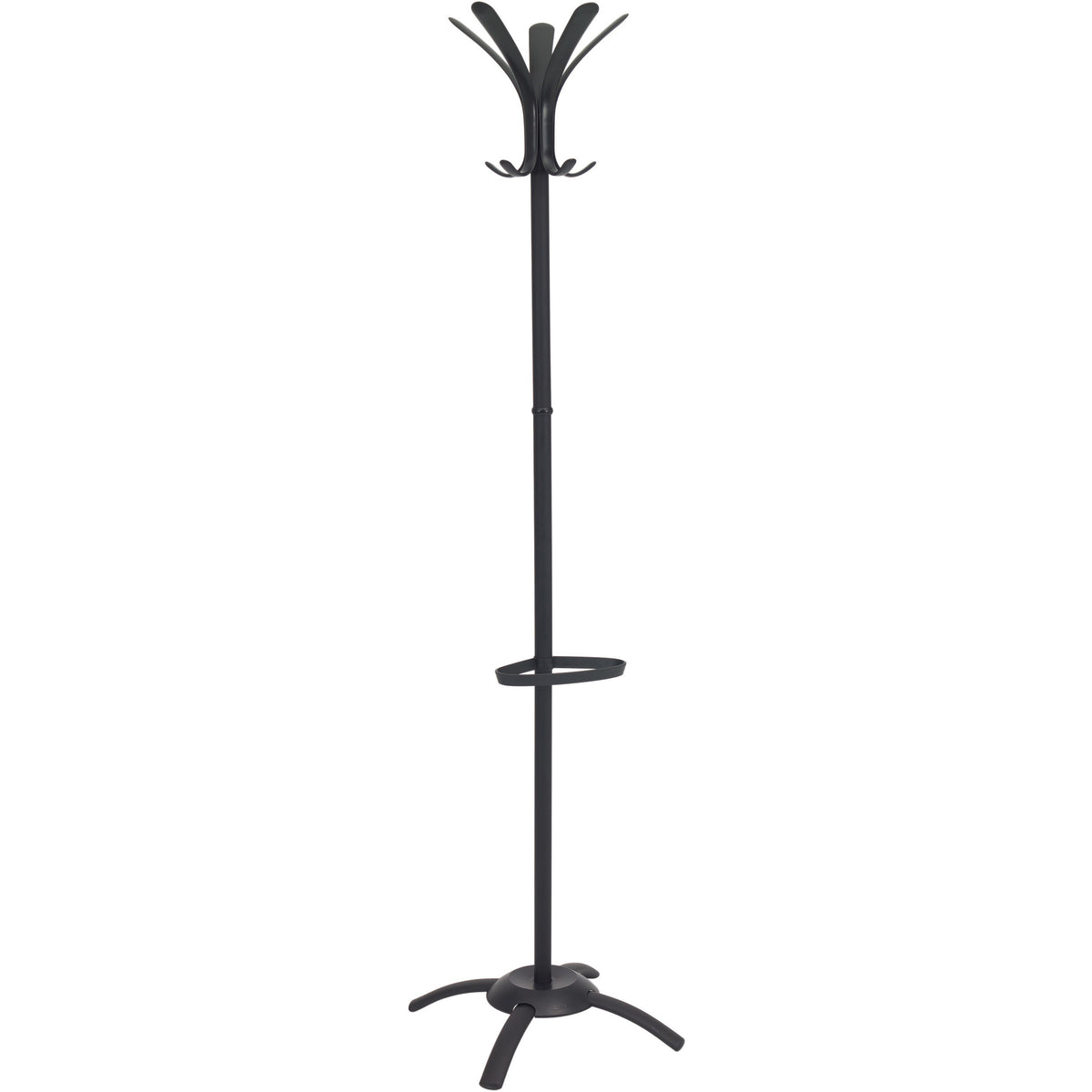 Alba Black Coat Stand - 10 Pegs - 68.9" Height x 19.7" Width - for Coat, Umbrella, Clothes - Metal - Black - Powder Coat