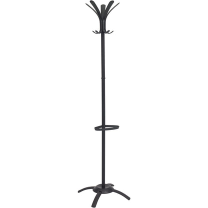Alba Black Coat Stand - 10 Pegs - 68.9" Height x 19.7" Width - for Coat, Umbrella, Clothes - Metal - Black - Powder Coat