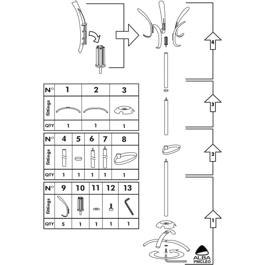 Alba Black Coat Stand - 10 Pegs - 68.9" Height x 19.7" Width - for Coat, Umbrella, Clothes - Metal - Black - Powder Coat