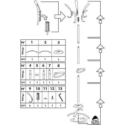 Alba Black Coat Stand - 10 Pegs - 68.9" Height x 19.7" Width - for Coat, Umbrella, Clothes - Metal - Black - Powder Coat