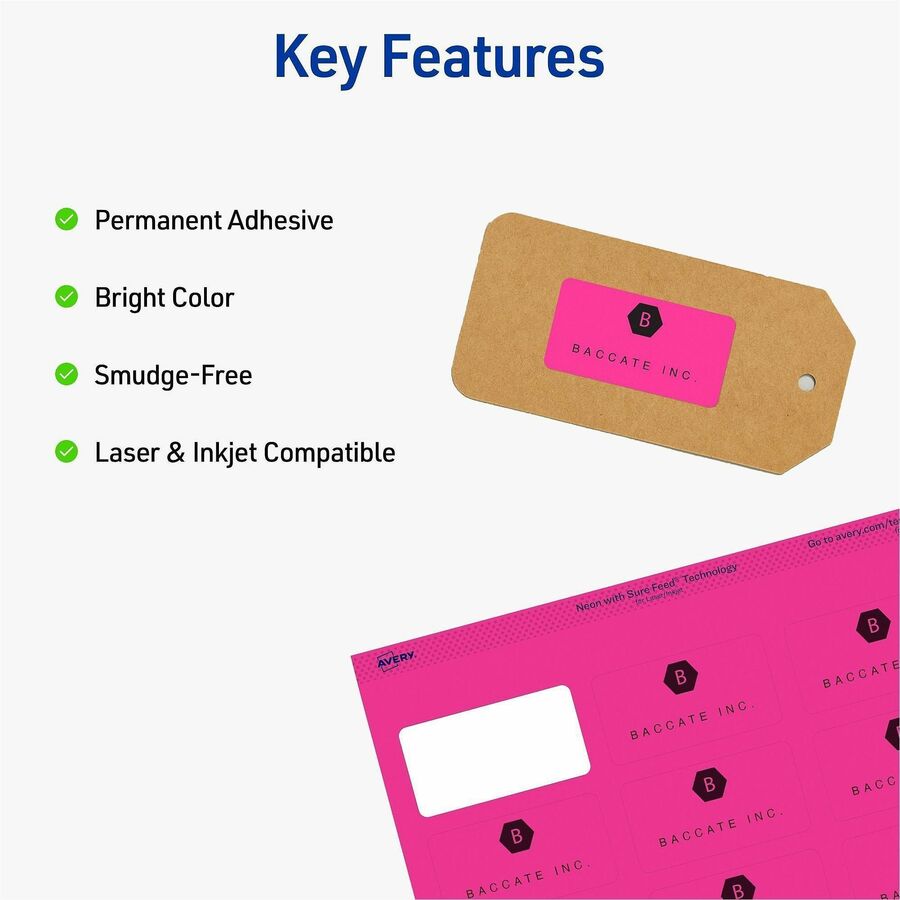Avery® Multipurpose Label - x 1" Width x 2 5/8" Length - Removable Adhesive - Rectangle - Inkjet, Laser - Matte - 360 / 