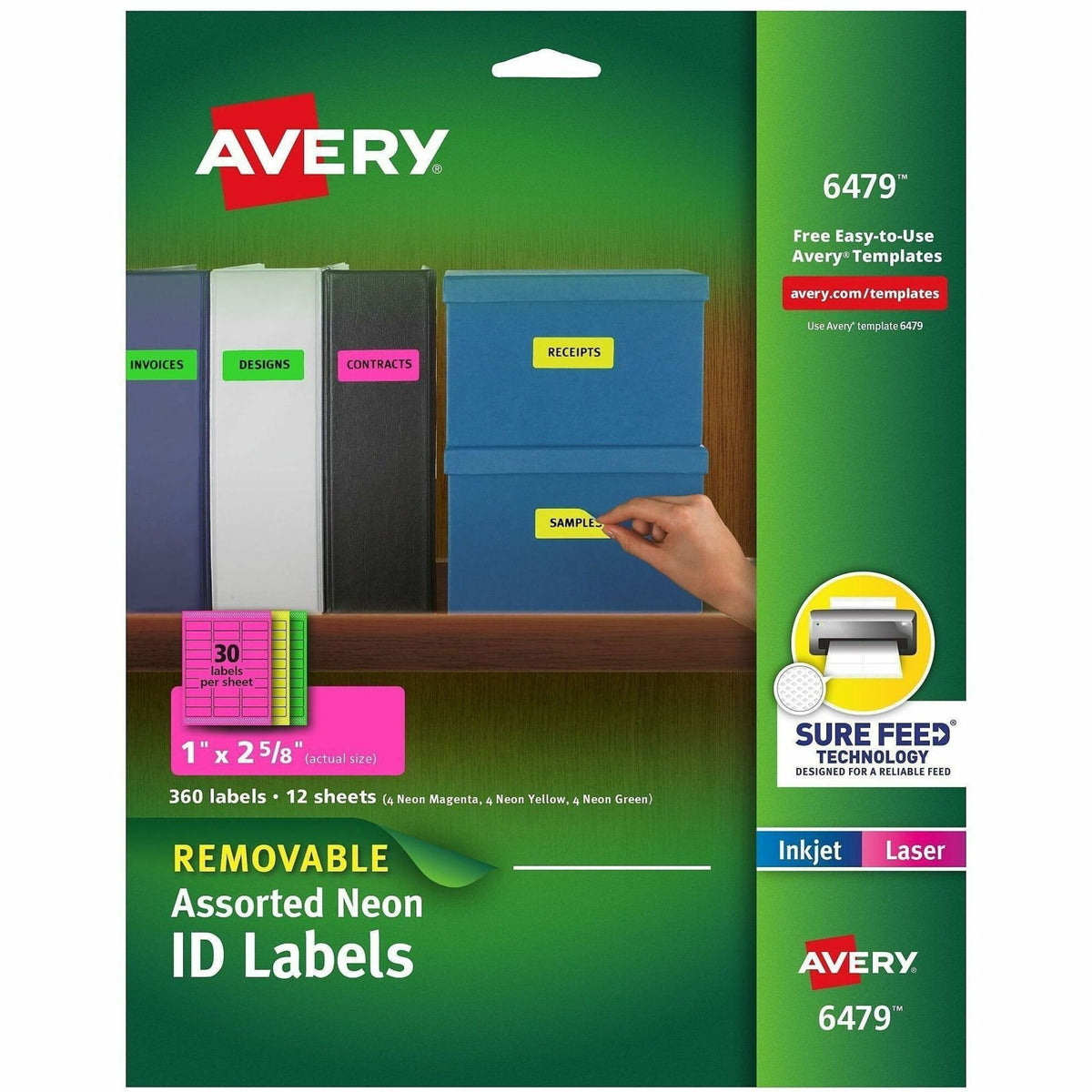 Avery® Multipurpose Label - x 1" Width x 2 5/8" Length - Removable Adhesive - Rectangle - Inkjet, Laser - Matte - 360 / 