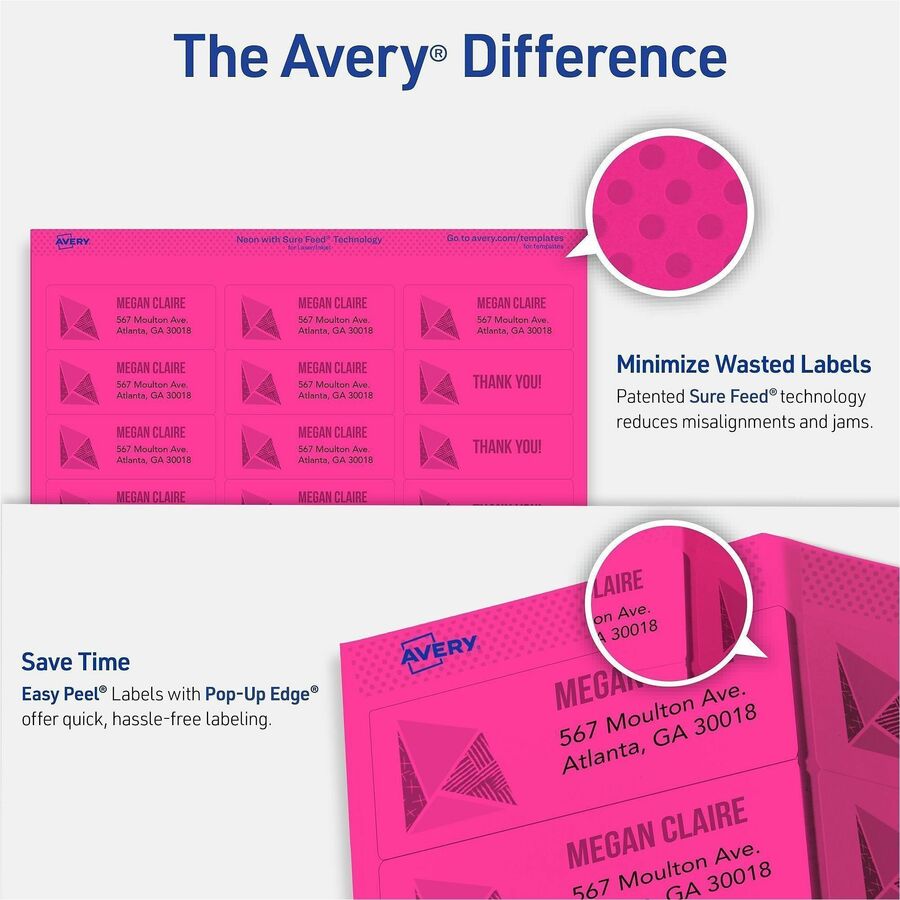 Avery® Multipurpose Label - x 1" Width x 2 5/8" Length - Removable Adhesive - Rectangle - Inkjet, Laser - Matte - 360 / 