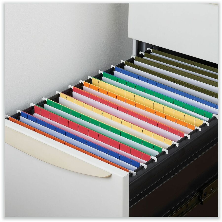 Universal 1/3 Tab Cut Letter Recycled Hanging Folder - 8 1/2" x 11" - Assorted Tab Position - 11 pt. - Stock - Standard 