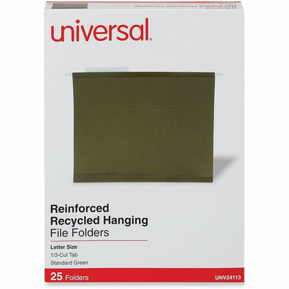 Universal 1/3 Tab Cut Letter Recycled Hanging Folder - 8 1/2" x 11" - Assorted Tab Position - 11 pt. - Stock - Standard 