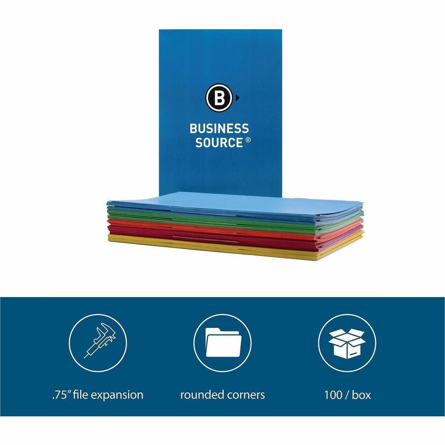 Business Source 1/3 Tab Cut Legal Recycled Top Tab File Folder - 8 1/2" x 14" - 3/4" Expansion - Top Tab Location - Asso