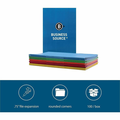 Business Source 1/3 Tab Cut Legal Recycled Top Tab File Folder - 8 1/2" x 14" - 3/4" Expansion - Top Tab Location - Asso