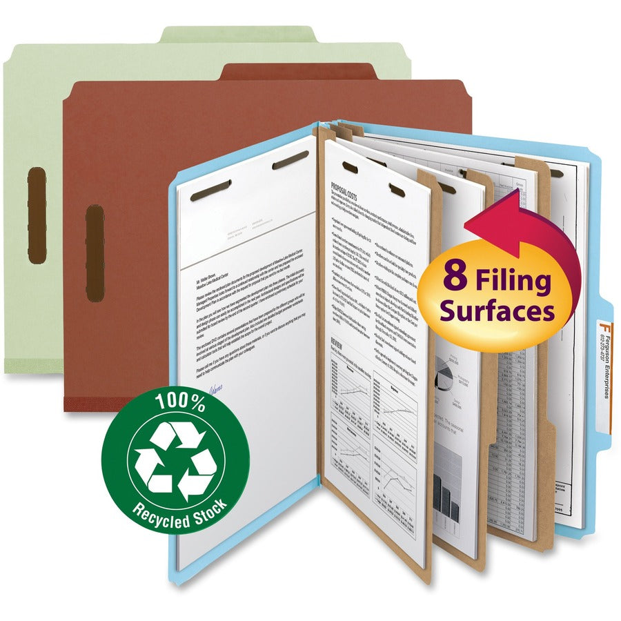 Nature Saver Letter Recycled Classification Folder - 8 1/2" x 11" - End Tab Location - 2 Divider - 25 pt. - Fiberboard -