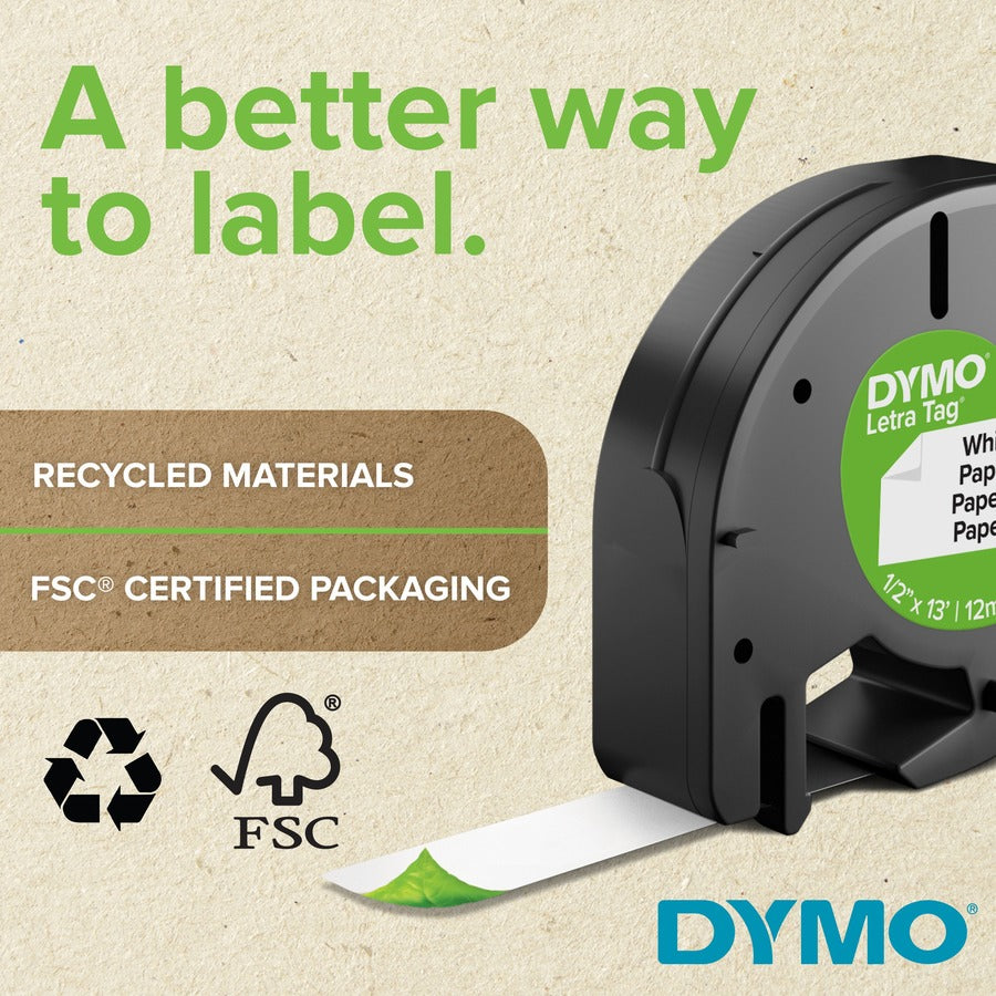Dymo Colored 3/4" Vinyl Label Tape - 15/32" Width - Permanent Adhesive - Thermal Transfer - White - Vinyl - Water Resist