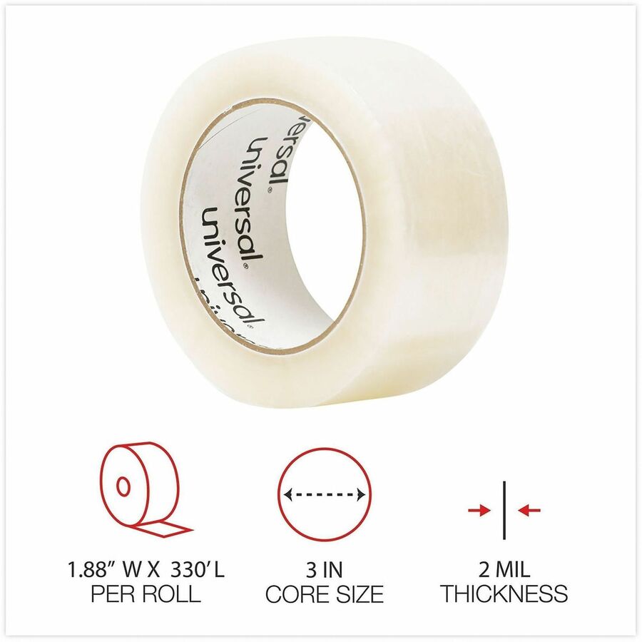 Universal General-Purpose Box Sealing Tape, 3" Core, 1.88" x 110 yds, Clear, 6/Pack - 110 yd Length x 1.88" Width x 2 mi
