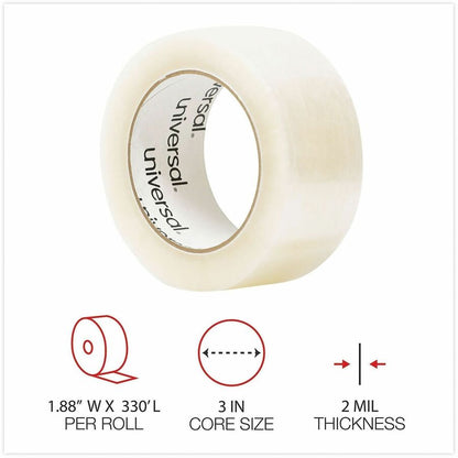 Universal General-Purpose Box Sealing Tape, 3" Core, 1.88" x 110 yds, Clear, 6/Pack - 110 yd Length x 1.88" Width x 2 mi