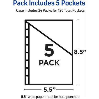 Avery® Mini Binder Pockets, Assorted, 5.5" x 8.5" , 5ct (75307) - 20 x Sheet, Paper, Photograph, Document Capacity - 5 /