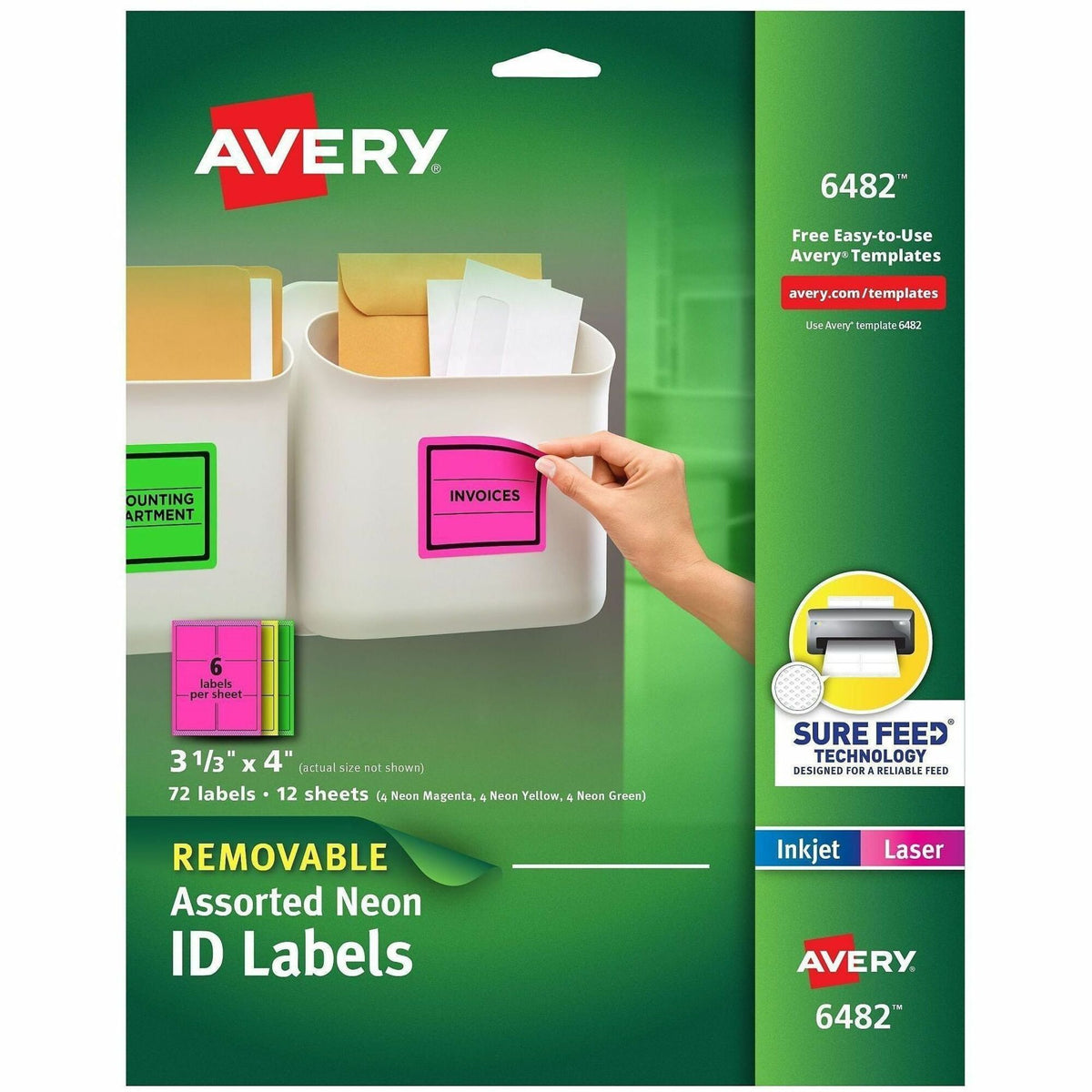 Avery® Multipurpose Label - x 3 21/64" Width x 4" Length - Removable Adhesive - Rectangle - Inkjet, Laser - Matte - 72 /