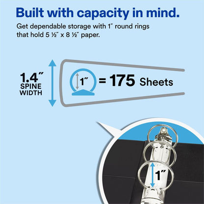 Avery® Protect & Store Mini Binder, 1" Round Rings, White (23011) - 1" Binder Capacity - Statement - 5 1/2" x 8 1/2" She