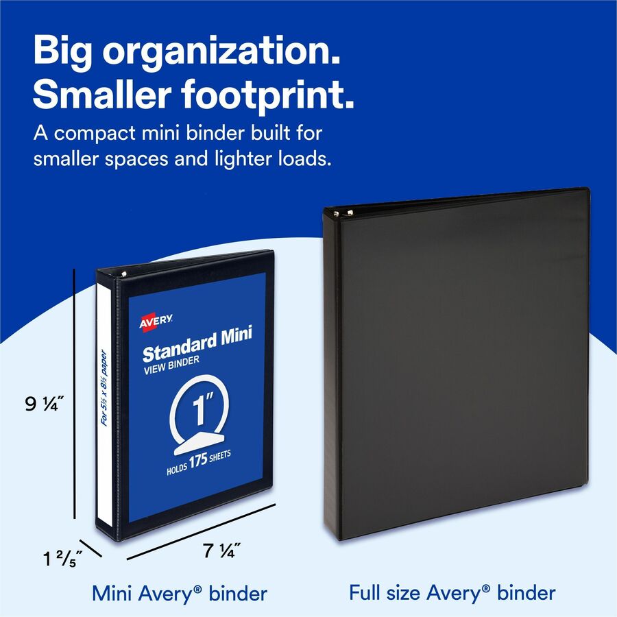 Avery® Protect & Store Mini Binder, 1" Round Rings, White (23011) - 1" Binder Capacity - Statement - 5 1/2" x 8 1/2" She