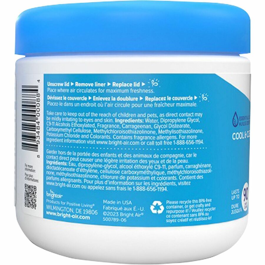 Bright Air Super Odor Eliminator Air Freshener - Gel - 450 ft³ - 14 fl oz (0.4 quart) - Cool, Clean - 90 Day - 1 Each
