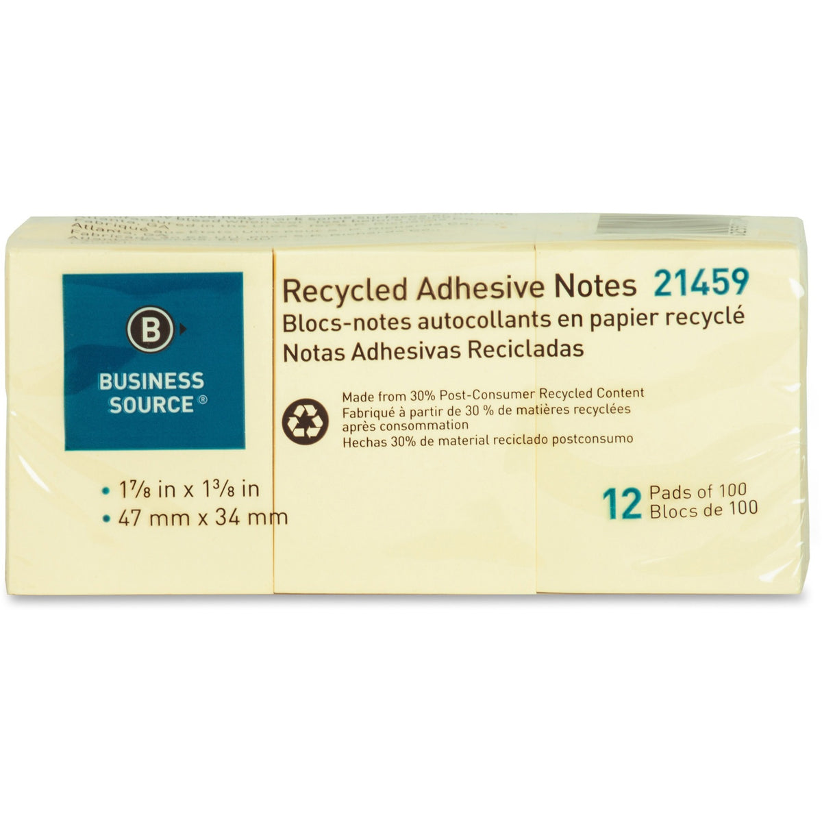 Business Source Yellow Adhesive Notes - 1 7/8" Flag/Note Width x 1 3/8" Flag/Note Length - Rectangle - Unruled - Yellow 