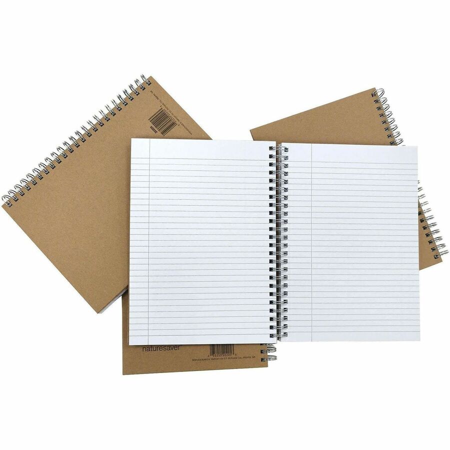 Nature Saver Hardcover Twin Wire Notebooks - 80 Sheets - Wire Bound - 0.25" Ruled - Ruled Margin - 22 lb Basis Weight - 