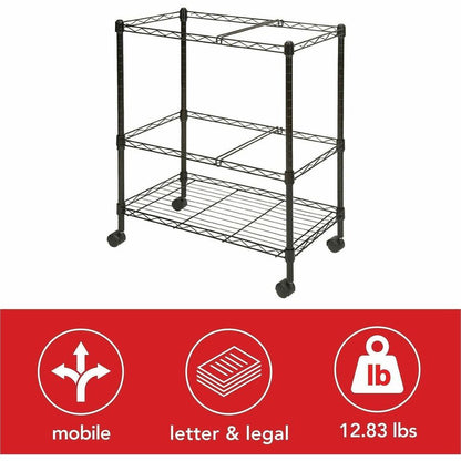 Lorell 2-Tier Wire Mobile File Cart - 4 Casters - Steel - 26" Width x 12.50" Depth x 30" Height - Black - 1 Each