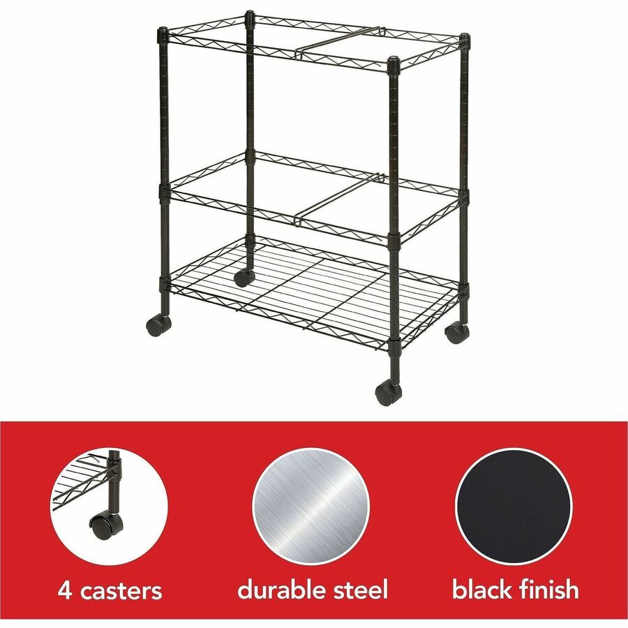 Lorell 2-Tier Wire Mobile File Cart - 4 Casters - Steel - 26" Width x 12.50" Depth x 30" Height - Black - 1 Each