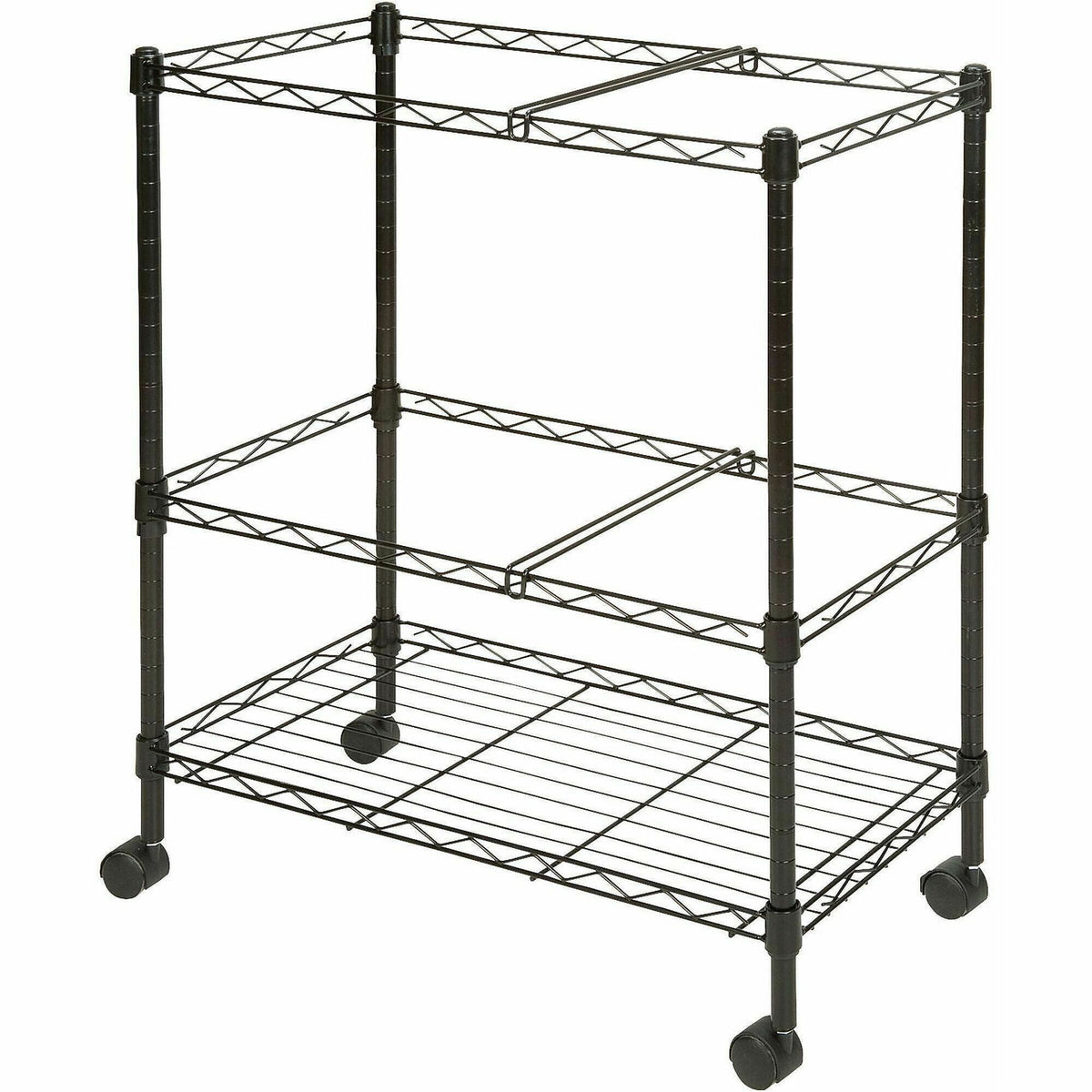 Lorell 2-Tier Wire Mobile File Cart - 4 Casters - Steel - 26" Width x 12.50" Depth x 30" Height - Black - 1 Each