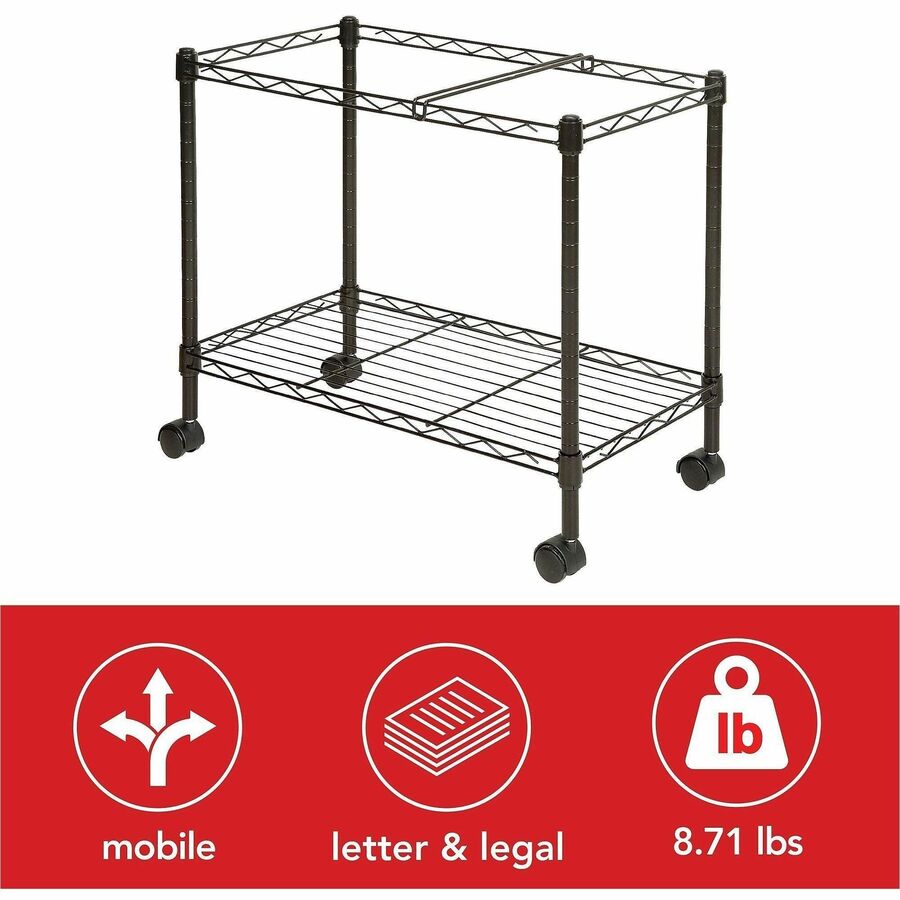 Lorell Mobile File Cart - 4 Casters - Steel - 12.88" Width x 25.75" Depth x 20.50" Height - Black - 1 Each
