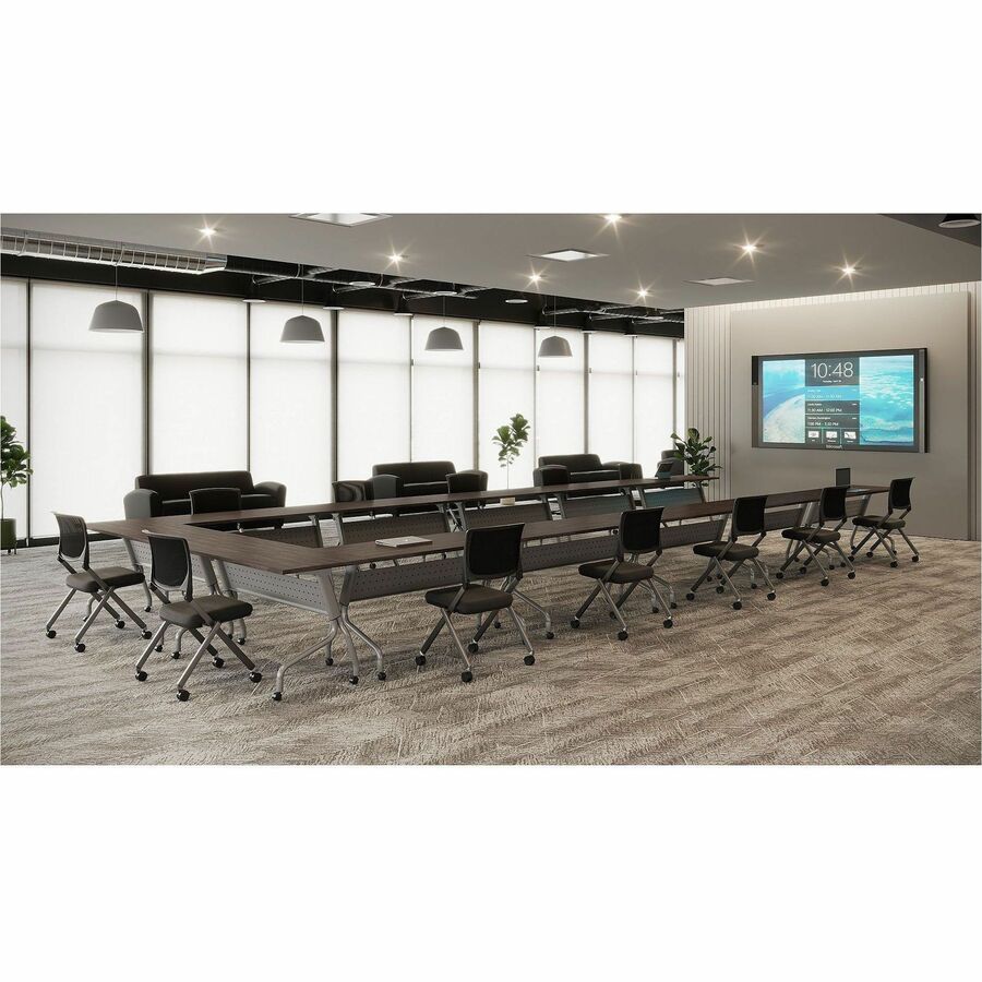 Lorell Accession Reception Loveseat - 55" x 34.5" x 31.3" Overall Dimension - Leather Black Seat - Leather Black Back - 