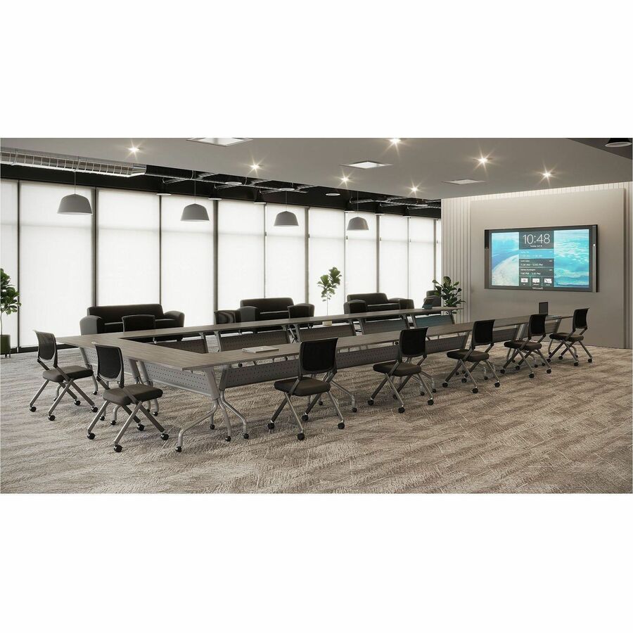 Lorell Accession Reception Loveseat - 55" x 34.5" x 31.3" Overall Dimension - Leather Black Seat - Leather Black Back - 