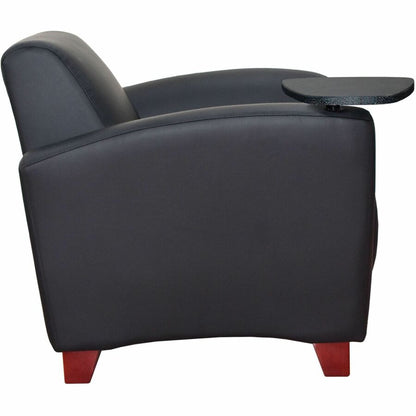 Lorell Accession Club Chair with Tablet Tray - Black Seat Color - Leather Seat Material - Four-legged Base - 1 Each
