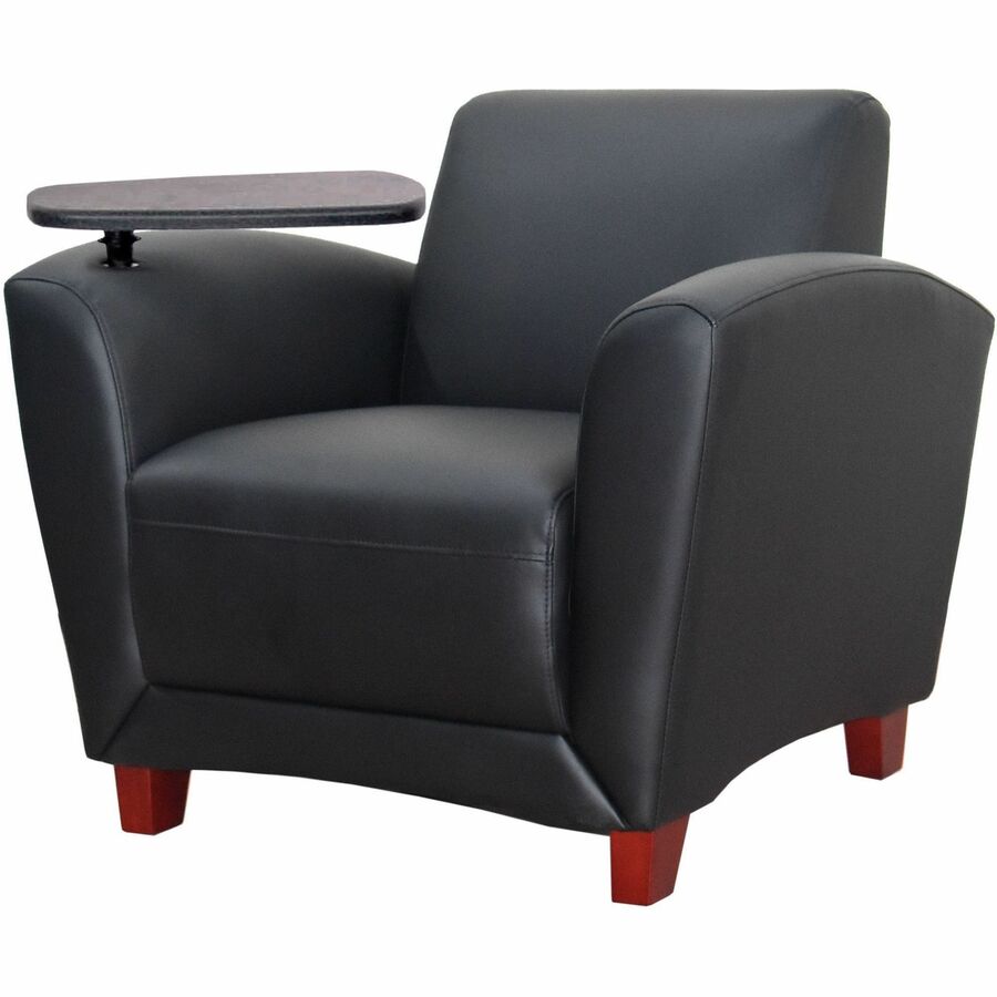 Lorell Accession Club Chair with Tablet Tray - Black Seat Color - Leather Seat Material - Four-legged Base - 1 Each
