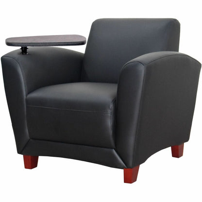 Lorell Accession Club Chair with Tablet Tray - Black Seat Color - Leather Seat Material - Four-legged Base - 1 Each