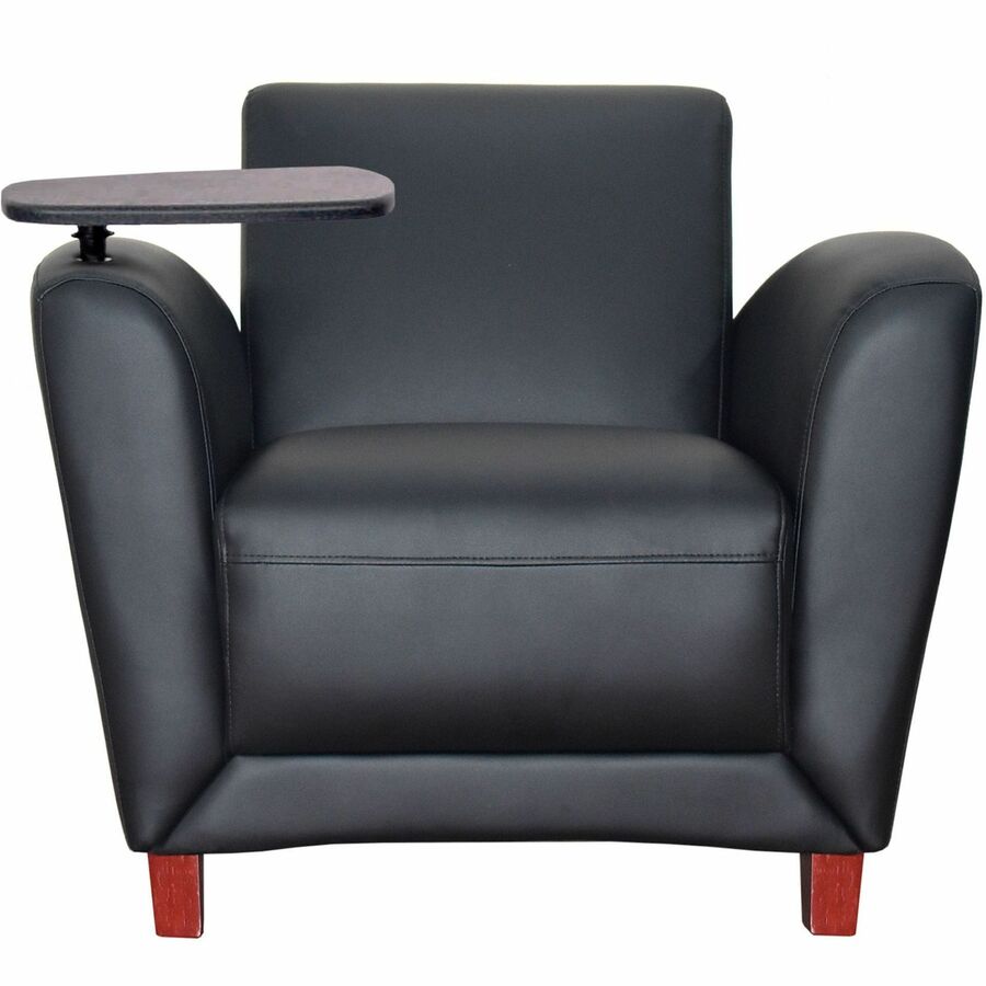 Lorell Accession Club Chair with Tablet Tray - Black Seat Color - Leather Seat Material - Four-legged Base - 1 Each