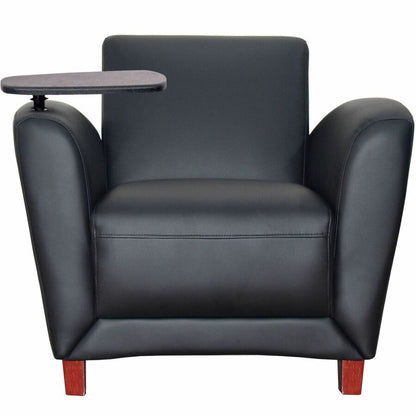 Lorell Accession Club Chair with Tablet Tray - Black Seat Color - Leather Seat Material - Four-legged Base - 1 Each