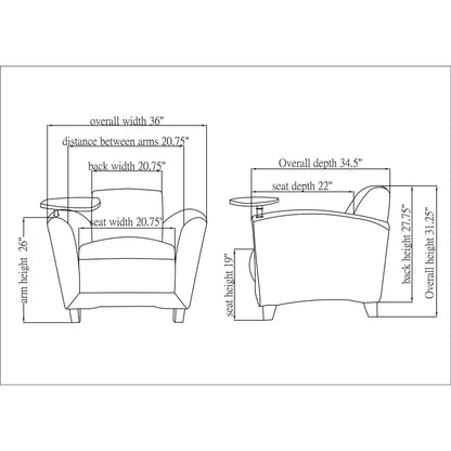 Lorell Accession Club Chair with Tablet Tray - Black Seat Color - Leather Seat Material - Four-legged Base - 1 Each