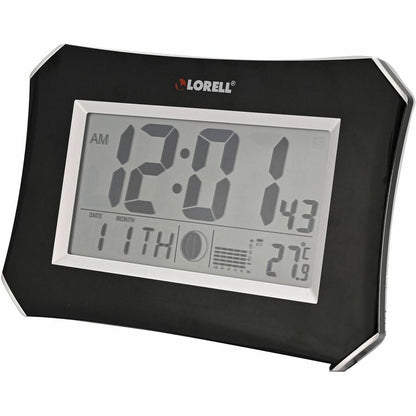 Lorell LCD Wall/Alarm Clock - Digital - Quartz - LCD - Black Main Dial - Silver Case - Plastic - 1 Each
