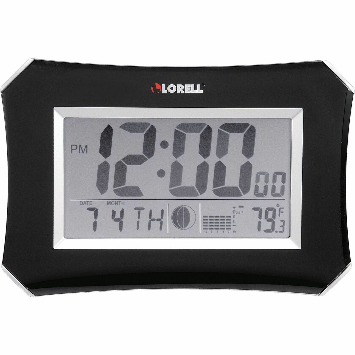 Lorell LCD Wall/Alarm Clock - Digital - Quartz - LCD - Black Main Dial - Silver Case - Plastic - 1 Each