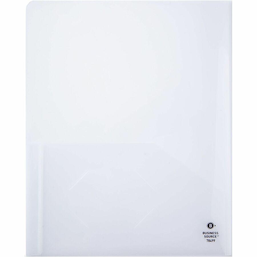 Business Source 78498 Letter Pocket Folder - 8 1/2" x 11" - 60 Sheets Capacity - 2 Pocket - Poly - Clear - 5 / Pack