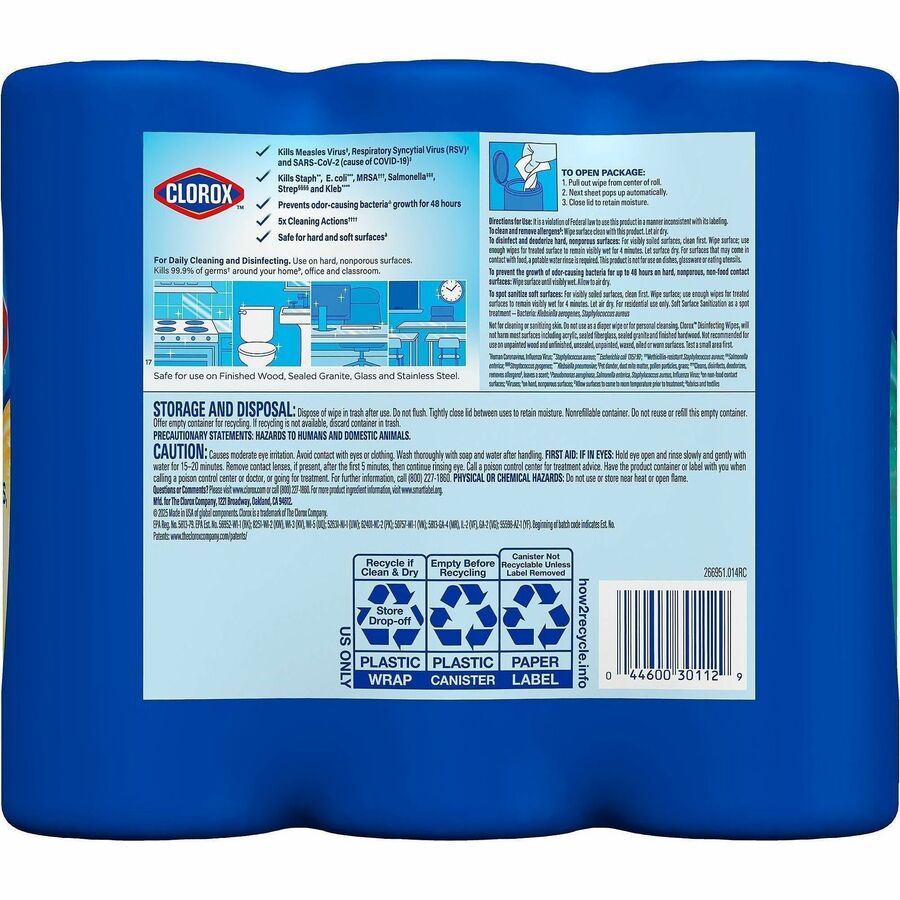 Clorox Disinfecting Cleaning Wipes Value Pack - For Multi Surface - Ready-To-Use - Fresh, Citrus Blend Scent - 3 / Pack