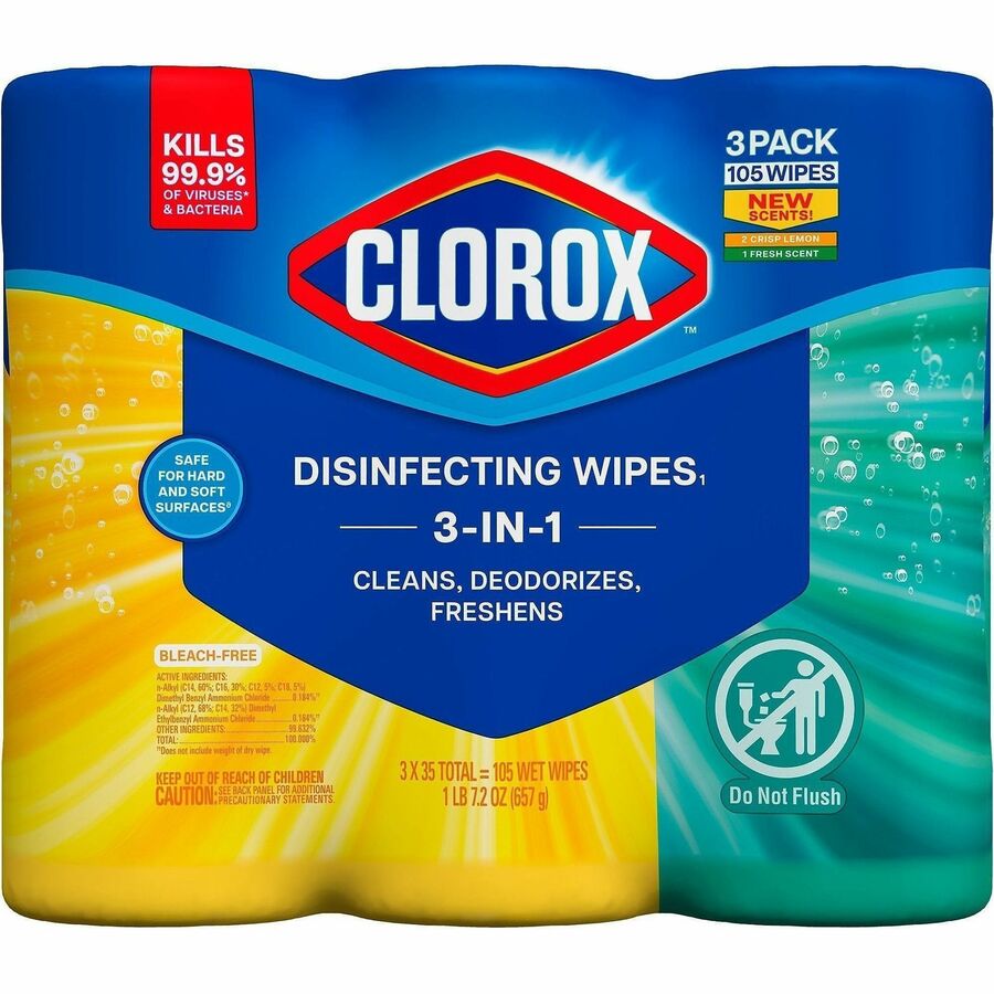 Clorox Disinfecting Cleaning Wipes Value Pack - For Multi Surface - Ready-To-Use - Fresh, Citrus Blend Scent - 3 / Pack