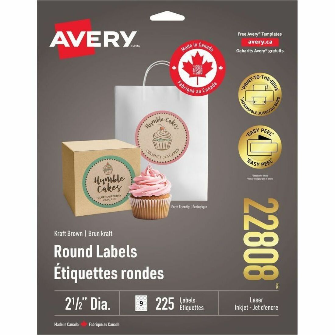Avery Kraft Brown Round Labels - - HeightPermanent Adhesive - Round - Laser, Inkjet - Kraft Brown - Paper - 9 / Sheet - 