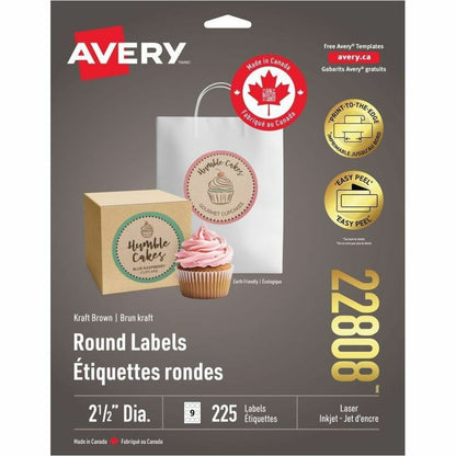 Avery Kraft Brown Round Labels - - HeightPermanent Adhesive - Round - Laser, Inkjet - Kraft Brown - Paper - 9 / Sheet - 