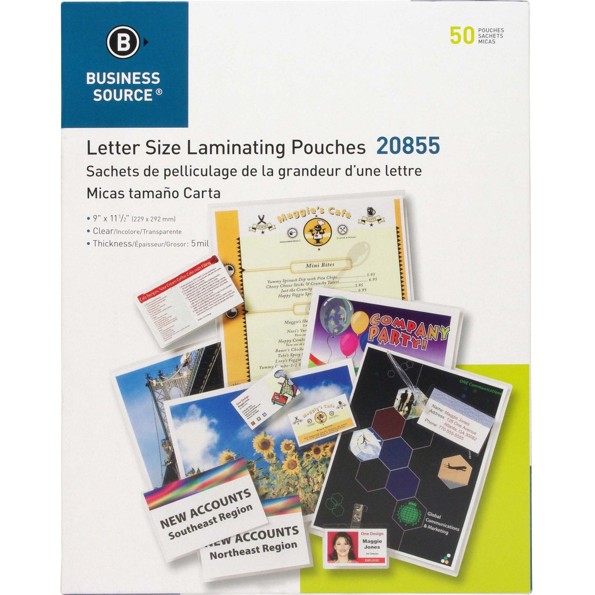 Business Source Letter Size Laminating Pouches - Sheet Size Supported: Letter 8.50" Width x 11" Length - 50 / Box