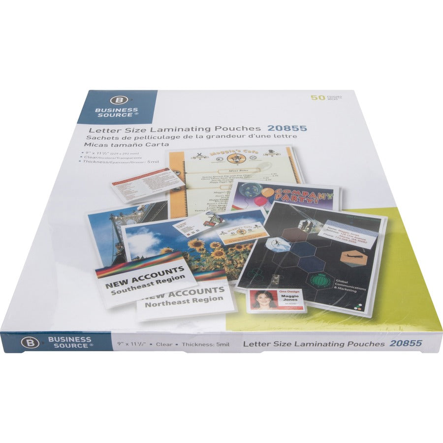 Business Source Letter Size Laminating Pouches - Sheet Size Supported: Letter 8.50" Width x 11" Length - 50 / Box