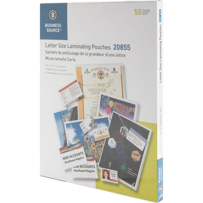 Business Source Letter Size Laminating Pouches - Sheet Size Supported: Letter 8.50" Width x 11" Length - 50 / Box