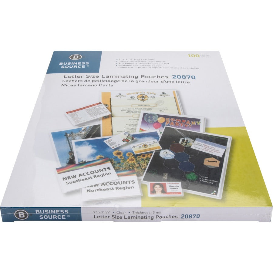 Business Source Letter Size Laminating Pouches - Laminating Pouch/Sheet Size: 9" Width x 11.50" Length x 3 mil Thickness
