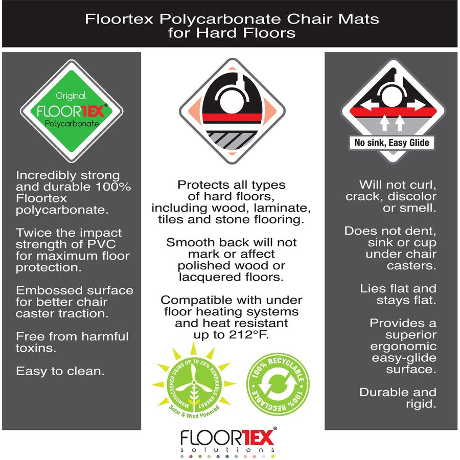 Floortex XXL Polycarbonate Rectangular Chair Mat for Hard Floors - 60" x 79" - Hard Floor, Home, Office